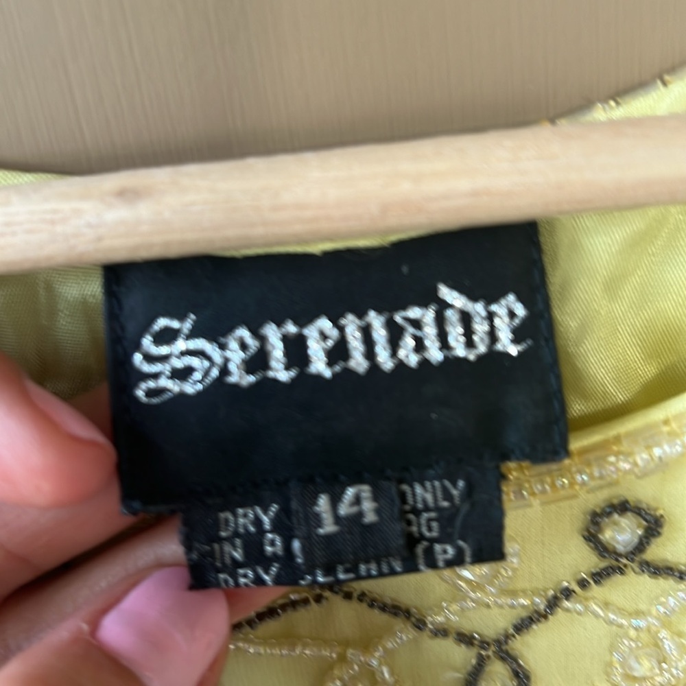 Beautiful Vintage Serenade Fully Beaded Tank Blouse Yellow & Silver sz 14 - Picture 5 of 11